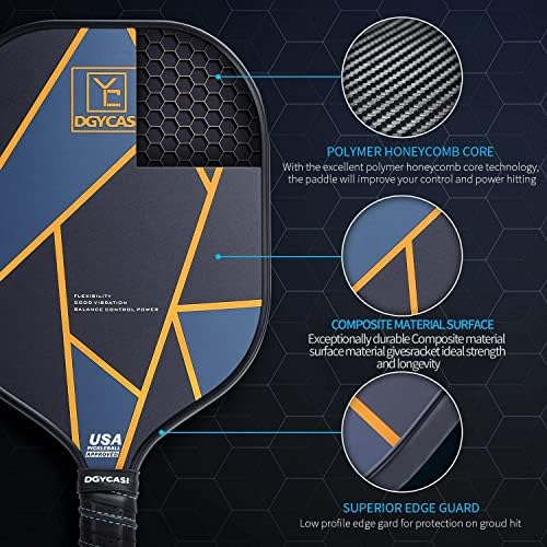 YC DGYCASI Graphite Pickleball Paddles Set of 2, 2024 USAPA Approved, Carbon Fiber Surface (CHS), Polypropylene Honeycomb Core, Anti-Slip Sweat-Absorbing Grip, 4 Pickleball, Portable Carry Bag - Image 3