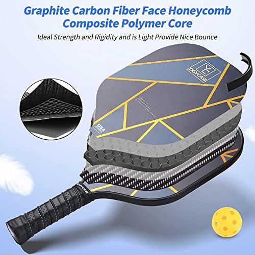 YC DGYCASI Graphite Pickleball Paddles Set of 2, 2024 USAPA Approved, Carbon Fiber Surface (CHS), Polypropylene Honeycomb Core, Anti-Slip Sweat-Absorbing Grip, 4 Pickleball, Portable Carry Bag - Image 4