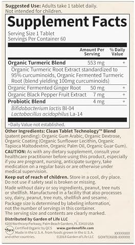 Garden of Life Organics Extra Strength Turmeric Inflammatory Response 60 Tablets-100mg Curcumin (95% Curcuminoids) Black Pepper, Probiotics, Organic Non-GMO Vegan Gluten Free Herbal Supplement - Image 10