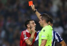 Manchester United’s Bruno Fernandes was sent off for the second match in a row