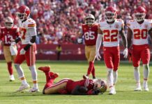 49ers fear WR Brandon Aiyuk tore right ACL in loss to Chiefs