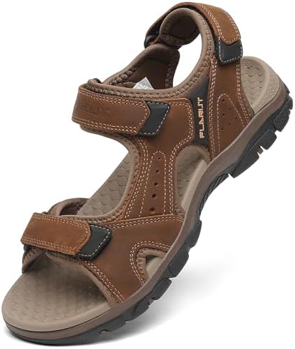 FLARUT Men's Athletic Sandals Sport Outdoor Hiking Sandals Open Toe Leather Walking Sandals Beach Water Shoes - Image 2