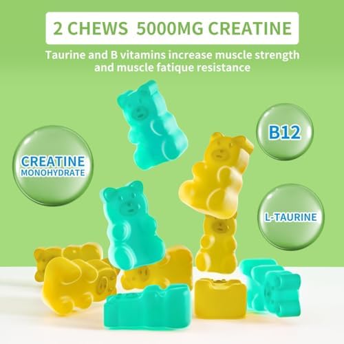 Creatine Monohydrate Gummies 5000mg for Men & Women, Chewables Creatine Monohydrate for Muscle Strength, Muscle Builder, Energy Boost, Pre-Workout Supplement(90 Count)-Pineapple Flavor - Image 4