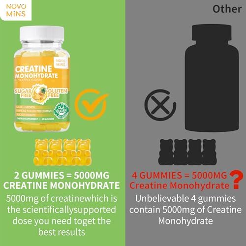 Creatine Monohydrate Gummies 5000mg for Men & Women, Chewables Creatine Monohydrate for Muscle Strength, Muscle Builder, Energy Boost, Pre-Workout Supplement(90 Count)-Pineapple Flavor - Image 8