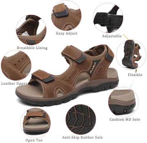 FLARUT Men's Athletic Sandals Sport Outdoor Hiking Sandals Open Toe Leather Walking Sandals Beach Water Shoes - Image 3