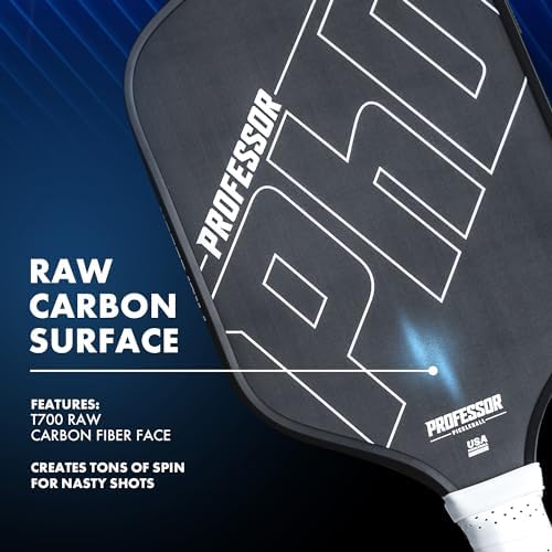 Professor PhD Raw Carbon Fiber Premium Pickleball Paddle Racket - USA Pickleball Approved - Honeycomb Core - Power & Control - Image 4