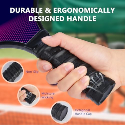 Pickleball Paddles Set of 4: Ergonomic Grip Wooden Pickleball Rackets with 4 Cooling Towels, 4 Pickleball Balls and Carry Bag, Pickleball Set for Men Women (Yellow+Green/Blue+Pink,4 Pack) - Image 5