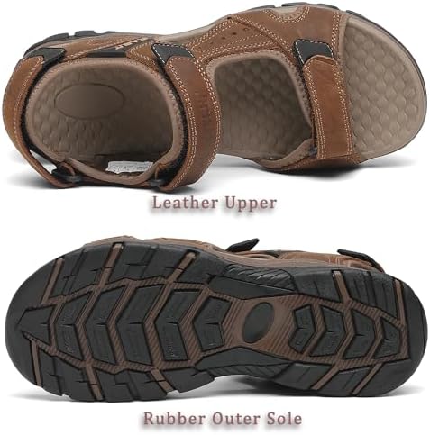 FLARUT Men's Athletic Sandals Sport Outdoor Hiking Sandals Open Toe Leather Walking Sandals Beach Water Shoes - Image 5