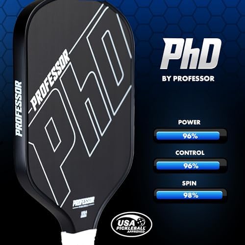Professor PhD Raw Carbon Fiber Premium Pickleball Paddle Racket - USA Pickleball Approved - Honeycomb Core - Power & Control - Image 6
