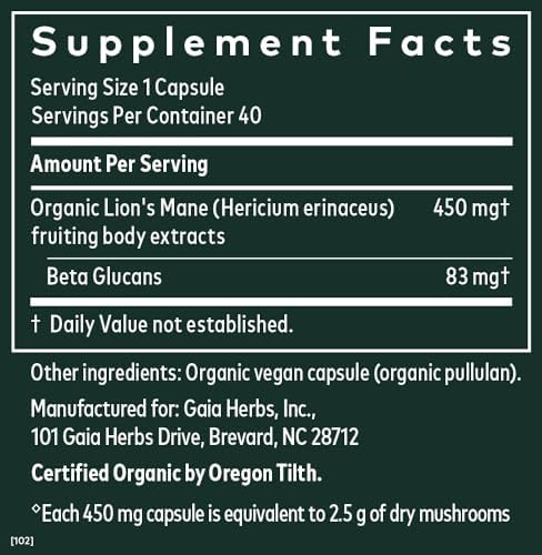 Gaia Herbs, Lions Mane Mushroom, 40 Count - Image 3