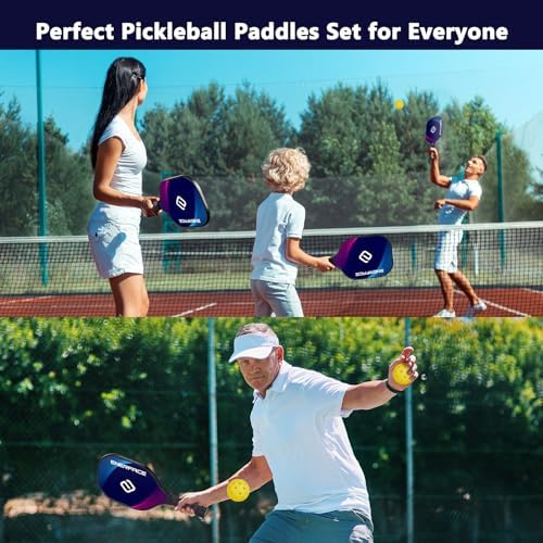 Pickleball Paddles Set of 4: Ergonomic Grip Wooden Pickleball Rackets with 4 Cooling Towels, 4 Pickleball Balls and Carry Bag, Pickleball Set for Men Women (Yellow+Green/Blue+Pink,4 Pack) - Image 7