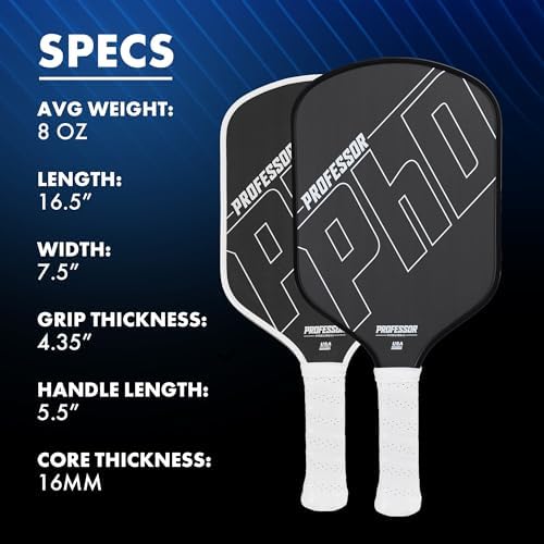 Professor PhD Raw Carbon Fiber Premium Pickleball Paddle Racket - USA Pickleball Approved - Honeycomb Core - Power & Control - Image 3