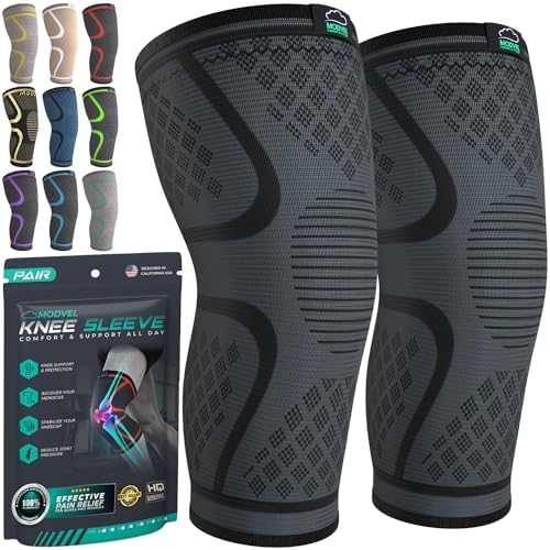 Modvel Compression Knee Brace for Women & Men - 2 Pack Knee Brace for Women Running Knee Pain, Knee Support Compression Sleeve, Workout Sports Knee Braces for Meniscus Tear ACL & Arthritis Pain Relief - Image 2