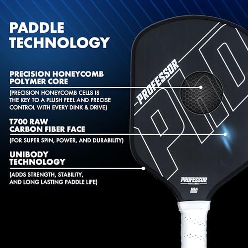 Professor PhD Raw Carbon Fiber Premium Pickleball Paddle Racket - USA Pickleball Approved - Honeycomb Core - Power & Control - Image 5