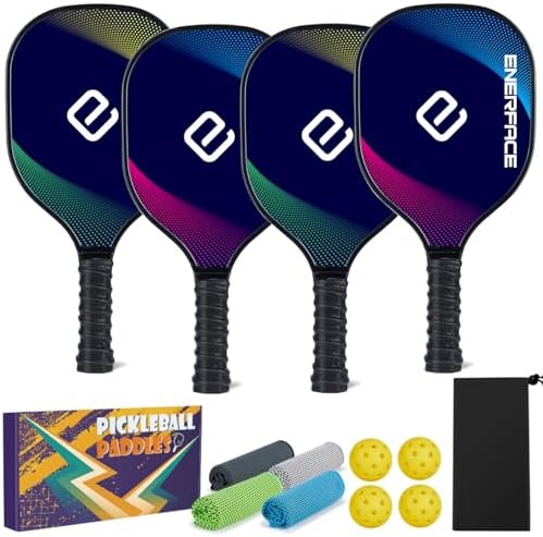 Pickleball Paddles Set of 4: Ergonomic Grip Wooden Pickleball Rackets with 4 Cooling Towels, 4 Pickleball Balls and Carry Bag, Pickleball Set for Men Women (Yellow+Green/Blue+Pink,4 Pack) - Image 2
