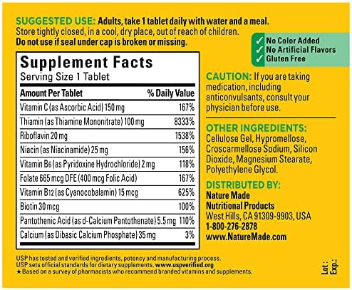 Nature Made Super B Complex with Vitamin C and Folic Acid, Dietary Supplement for Immune Support, 140 Tablets, 140 Day Supply - Image 7