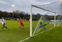 Goalkeeper’s stunning point-blank save while tangled in net