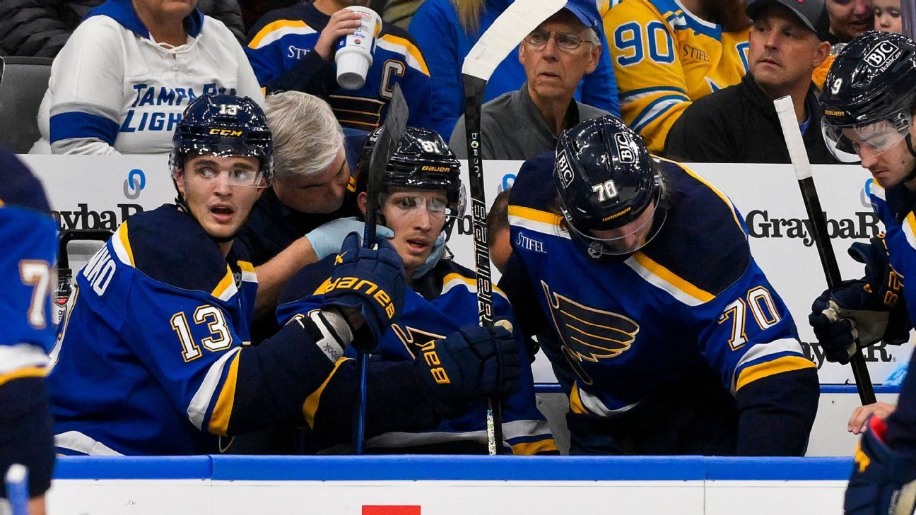 Blues’ Holloway to hospital after being hit in neck by puck