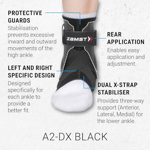 Zamst A2-DX Black Ankle Brace for Sports - Breathable Sports Ankle Support for Men and Women with Guard Stabilizers for High-Grade Ankle Sprain - Right, Small - Image 4