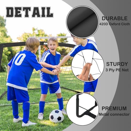 6x4FT Kids Soccer Goal for Backyard Set Portable Soccer Goal with Ball Pump and Cones Soccer Net Set of 2 Training Equipment Outdoor Sports Gift - Image 4