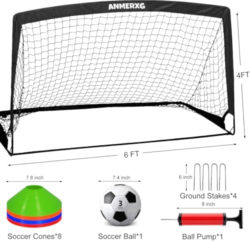 6x4FT Kids Soccer Goal for Backyard Set Portable Soccer Goal with Ball Pump and Cones Soccer Net Set of 2 Training Equipment Outdoor Sports Gift - Image 3
