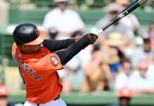 Orioles’ Mountcastle leaves game after taking pitch off hand