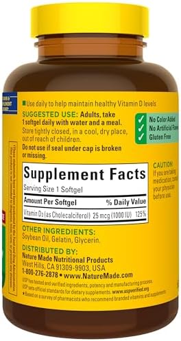 Nature Made Vitamin D3 1000 IU (25 mcg), Vitamin D Supplement for Bone, Teeth, Muscle and Immune Health Support, 300 Softgels, 300 Day Supply - Image 8