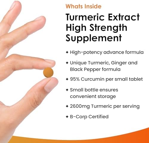 Turmeric Tablets with Black Pepper & Ginger - Curcumin - 180 Turmeric and Black Pepper Tablets (3 Month) High Strength Active Turmeric Supplements Not Capsules, by New Leaf - Image 3