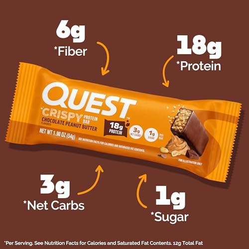 Quest Nutrition Crispy Chocolate Peanut Butter Hero Protein Bar, 18g Protein, 1g Sugar, 3g Net Carb, Gluten Free Protein Snack, Keto Friendly, 12 Count - Image 4