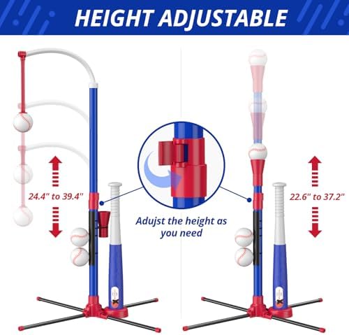 3-in-1 Baseball Set for Kids 3-5 - Tee Ball Stand, Hanging Tee, Ball Launcher and 6 Softballs - Adjustable Height, Indoor/Outdoor Sport Gifts for Boys Girls, Blue - Image 6