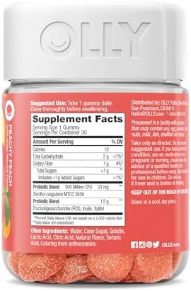 OLLY Probiotic + Prebiotic Gummy, Digestive Support and Gut Health, 500 Million CFUs, Fiber, Adult Chewable Supplement for Men and Women, Peach, 30 Day Supply - 30 Count - Image 8