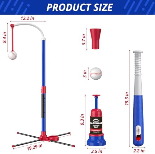 3-in-1 Baseball Set for Kids 3-5 - Tee Ball Stand, Hanging Tee, Ball Launcher and 6 Softballs - Adjustable Height, Indoor/Outdoor Sport Gifts for Boys Girls, Blue - Image 9