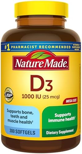 Nature Made Vitamin D3 1000 IU (25 mcg), Vitamin D Supplement for Bone, Teeth, Muscle and Immune Health Support, 300 Softgels, 300 Day Supply - Image 2