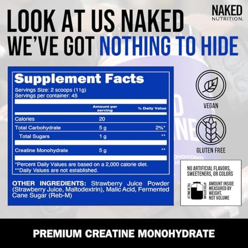 NAKED Creatine - Strawberry Flavored Creatine Monohydrate - Real Strawberry Powder, No Additives, Muscle Growth, Vegan, Non-GMO, Gluten Free, Soy Free - 45 Servings - Image 5