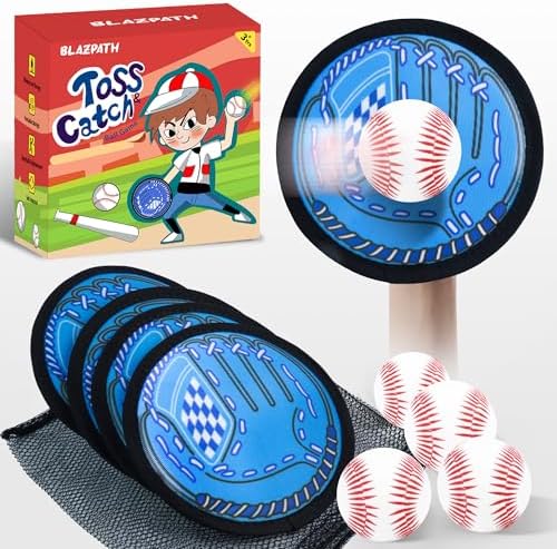 Toss and Catch Soft Sticky Ball Game Set for Kids 3-5, Toddler Baseball Glove Paddle Pads Catch Tennis Ball Sports Toys Indoor, Sticky Catcher Mitt with Softball Play Catching Beginner Set - Image 2