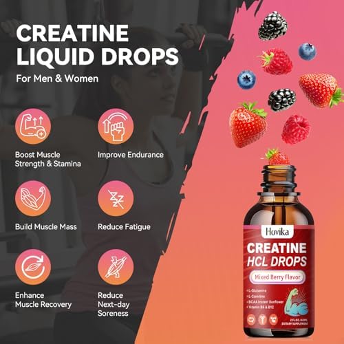 Creatine HCL Liquid Drops for Men & Women, Creatine Hydrochloride with L-Carnitine, L-Glutamine, BCAA, Vitamin B12 & B6 for Muscle Growth & Recovery-Vegan, Mixed Berry Flavor Flavor, 2 Fl Oz - Image 4