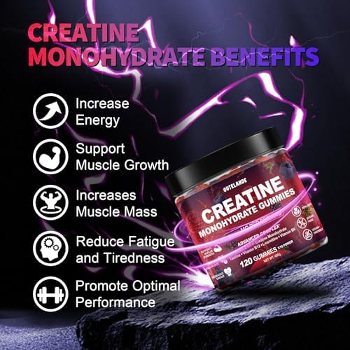 Creatine Monohydrate Gummies 8000 mg for Men & Women, Creatine Supplement for Enhanced Muscle Growth, Energy Boost - with L-Taurine, Sugar Free, Vegan, Raspberry BlackBerry Blueberry Flavor-120 Count - Image 4