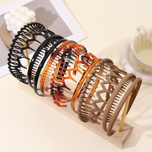 12 Pcs Plastic Headbands with Teeth,Headbands for Women Men Non Slip,Comb Hair Bands Accessory for Teen Girls,Black khaki Turtle - Image 6