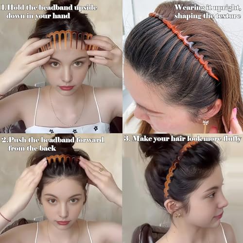 12 Pcs Plastic Headbands with Teeth,Headbands for Women Men Non Slip,Comb Hair Bands Accessory for Teen Girls,Black khaki Turtle - Image 4