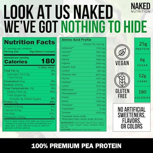NAKED Pea - Chocolate Peanut Butter Protein from US & Canadian Farms, Organic Cocoa, Organic Coconut Sugar - No GMO, No Soy, and Gluten Free, Aid Growth and Recovery - 21 Servings - Image 5