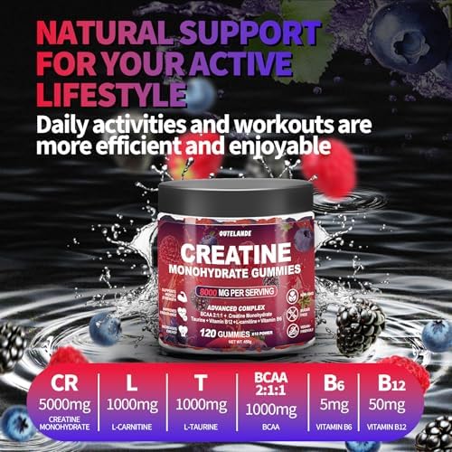 Creatine Monohydrate Gummies 8000 mg for Men & Women, Creatine Supplement for Enhanced Muscle Growth, Energy Boost - with L-Taurine, Sugar Free, Vegan, Raspberry BlackBerry Blueberry Flavor-120 Count - Image 8
