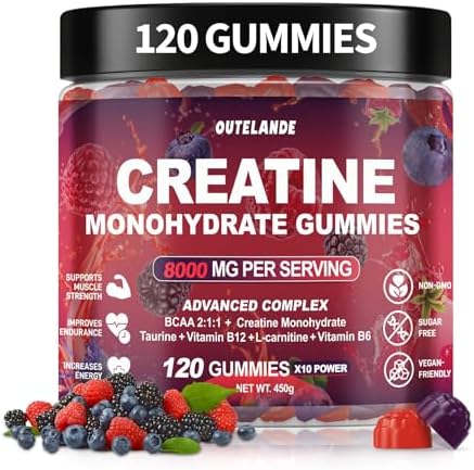 Creatine Monohydrate Gummies 8000 mg for Men & Women, Creatine Supplement for Enhanced Muscle Growth, Energy Boost - with L-Taurine, Sugar Free, Vegan, Raspberry BlackBerry Blueberry Flavor-120 Count - Image 2