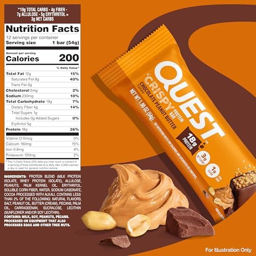 Quest Nutrition Crispy Chocolate Peanut Butter Hero Protein Bar, 18g Protein, 1g Sugar, 3g Net Carb, Gluten Free Protein Snack, Keto Friendly, 12 Count - Image 9