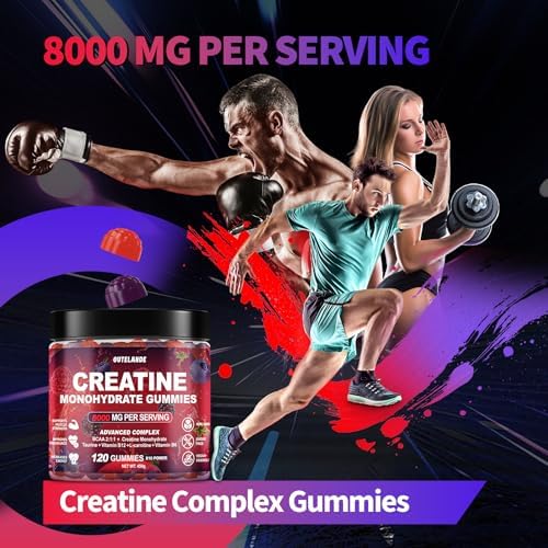 Creatine Monohydrate Gummies 8000 mg for Men & Women, Creatine Supplement for Enhanced Muscle Growth, Energy Boost - with L-Taurine, Sugar Free, Vegan, Raspberry BlackBerry Blueberry Flavor-120 Count - Image 5