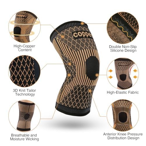 Knee Brace for Women & Men1 Pair, Copper Knee Braces for Knee Pain and Support, Copper Ions Fiber Compression Knee Sleeve for Running, Meniscus Tear, ACL, Joint Pain Relief (2, Large) - Image 6