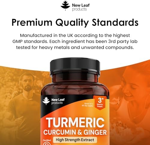 Turmeric Tablets with Black Pepper & Ginger - Curcumin - 180 Turmeric and Black Pepper Tablets (3 Month) High Strength Active Turmeric Supplements Not Capsules, by New Leaf - Image 6