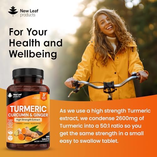 Turmeric Tablets with Black Pepper & Ginger - Curcumin - 180 Turmeric and Black Pepper Tablets (3 Month) High Strength Active Turmeric Supplements Not Capsules, by New Leaf - Image 5
