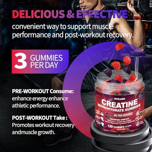Creatine Monohydrate Gummies 8000 mg for Men & Women, Creatine Supplement for Enhanced Muscle Growth, Energy Boost - with L-Taurine, Sugar Free, Vegan, Raspberry BlackBerry Blueberry Flavor-120 Count - Image 7