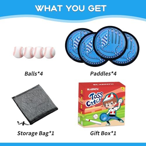 Toss and Catch Soft Sticky Ball Game Set for Kids 3-5, Toddler Baseball Glove Paddle Pads Catch Tennis Ball Sports Toys Indoor, Sticky Catcher Mitt with Softball Play Catching Beginner Set - Image 7