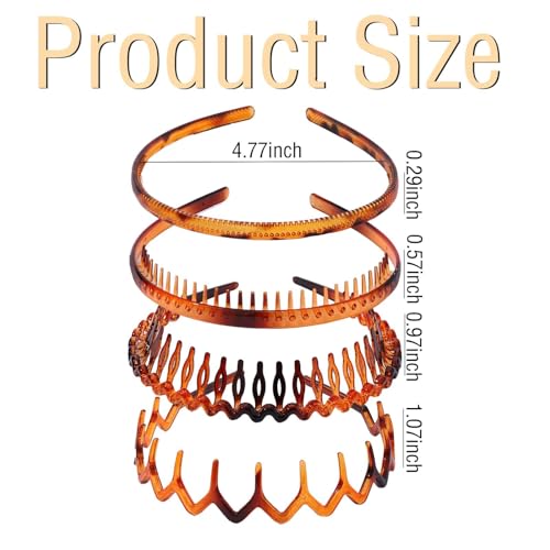 12 Pcs Plastic Headbands with Teeth,Headbands for Women Men Non Slip,Comb Hair Bands Accessory for Teen Girls,Black khaki Turtle - Image 7